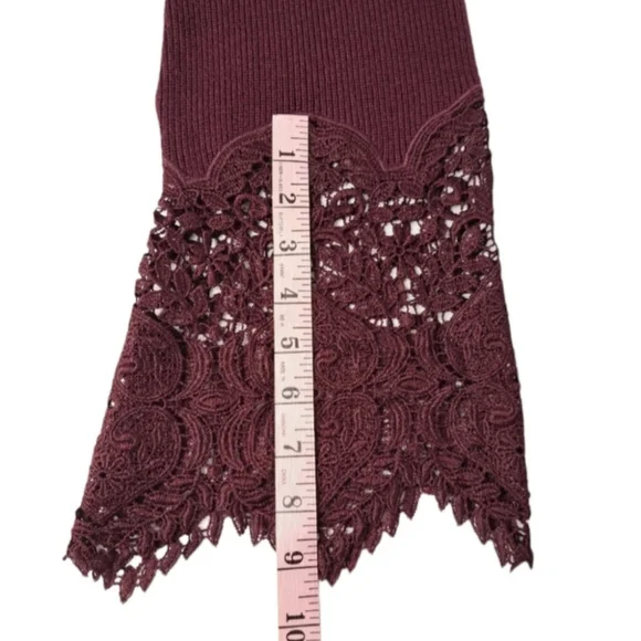 Chico's Women's Long Sleeve Burgundy Blouse/Sweater Ribbed Lace Size 2P … - Picture 9 of 16